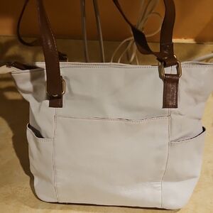 Elegant Cream Tote Bag with Brown Accents